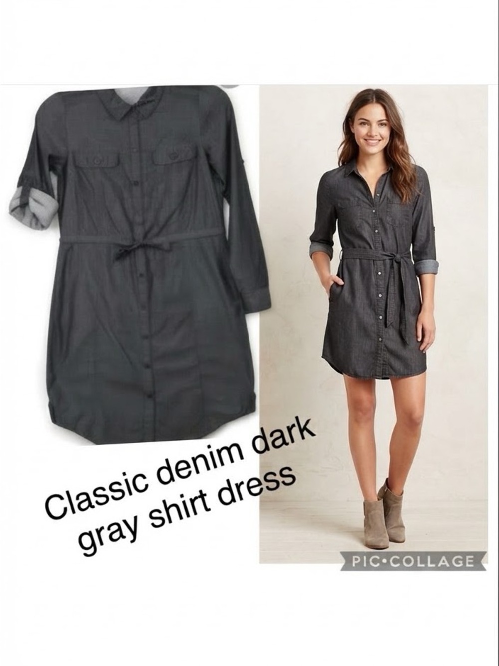 GAP Dark Gray Denim Shirt Dress - Button Front